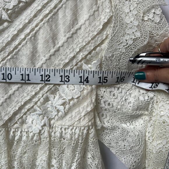 Vivenne Tam Cream Off White Lace Crochet Sheer Romantic Blouse XS - Picture 11 of 12